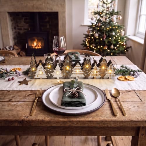 Yousoontic Lighted Christmas Tree Decor, Rustic Xmas Table Centerpieces - style: Brown Pine Tree