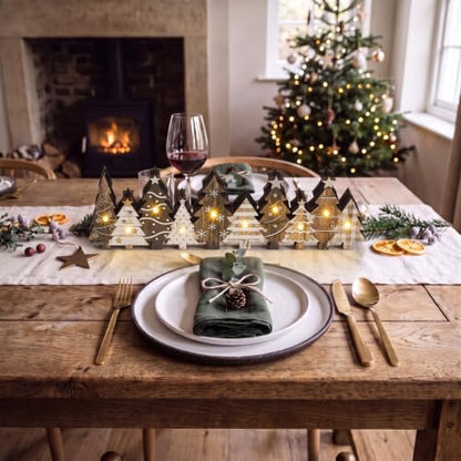 Yousoontic Lighted Christmas Tree Decor, Rustic Xmas Table Centerpieces - style: Brown Pine Tree