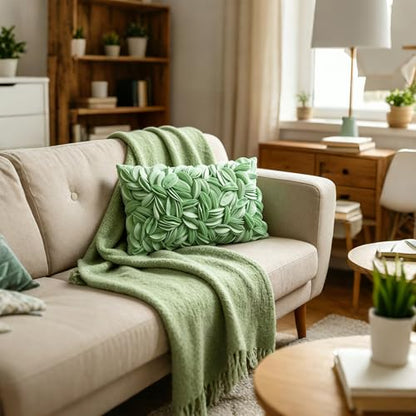 KINGROSE Luxury Solid 3D Flower Throw Pillow Cover, Mint Green, 12x20 Inch - color: Mint Green - Solid Suede