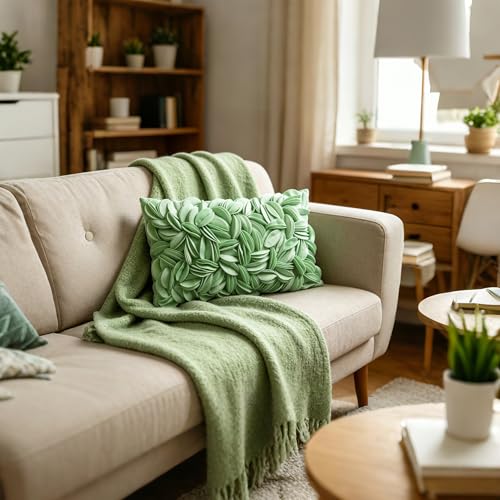 KINGROSE Luxury Solid 3D Flower Throw Pillow Cover, Mint Green, 12x20 Inch - color: Mint Green - Solid Suede