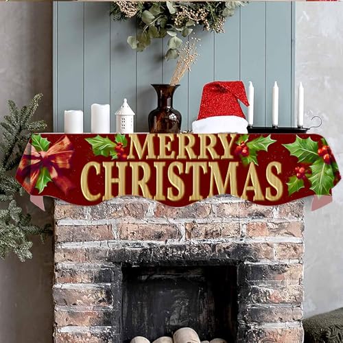 NYZE Christmas Mantel Scarf 70 x 17 Inch Fireplace Mantel Scarf Cover Decoration for Christmas Fireplace Scarf Shelf Top Runner Holiday Winter Home Decor - size: 70 x 17 in, style: Merry Xmas 3