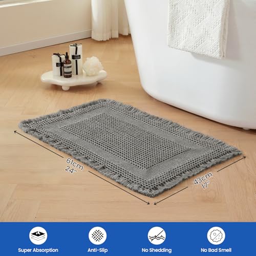 Waffle Bath Mat Non-Slip Dark Gray Bathroom Rugs Hallway Bedroom - color: Dark Gray, size: 17" x 24"