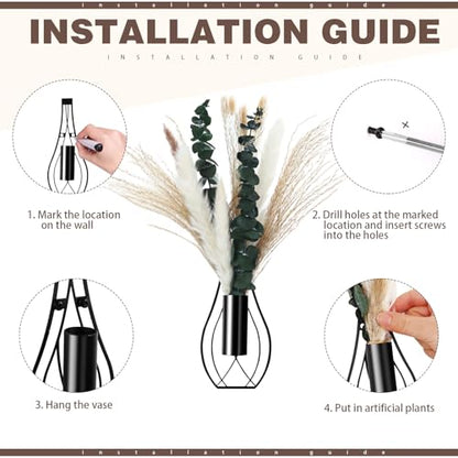 Otoolling Boho Wall Decor Set of 2, Black, Pampas,Eucalyptus - color: Black, style: Pampas,Eucalyptus
