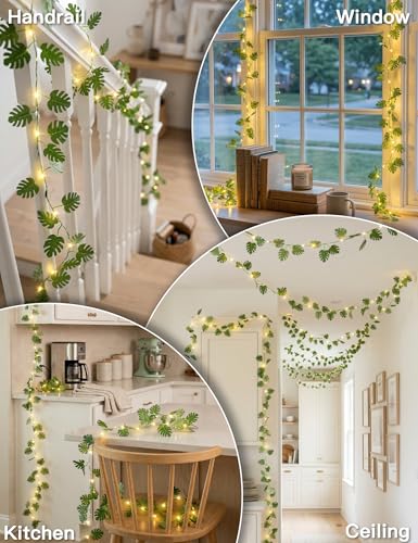 suddus 33FT Monstera Vines with Lights Battery & USB Powered Copper Wire - color: Monstera, size: 100 LED-Battery