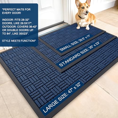 OLANLY Front Door Mat Outside Entrance 59x34, Heavy-Duty Rubber Doormat - color: Navy Blue, size: 59" X 34"