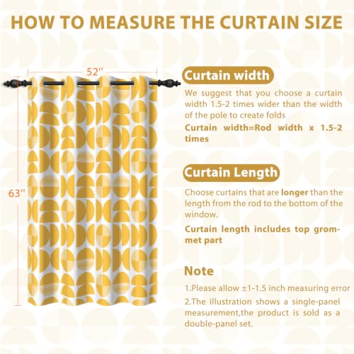 Yellow Mid Century Modern Blackout Curtains 2 Panels, Retro Abstract Geometric Thermal Insulated Window Curtains, Boho Minimalist Grommet Drapes for Bedroom Living Room Apartment, 52" x 63" - color: 09 Yellow, size: 52"W x 63"L (Pack of 2)