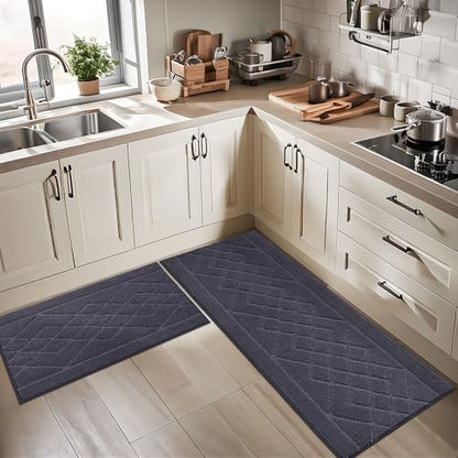 BEQHAUSE Kitchen Rugs Set of 2 Non Slip Runner, 20"x30"+20"x48", Dark Grey - color: Dark Grey, size: 20" X 30" + 20" X 48"