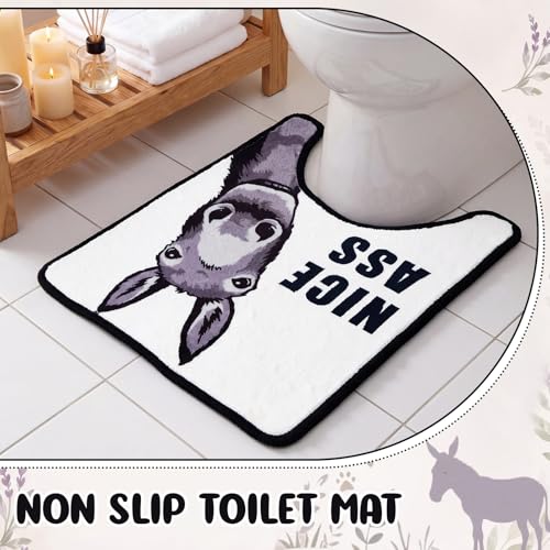 Drydiet U Shaped Toilet Rug Washable Cute Bath Mat 24x20,Donkey - style: Donkey