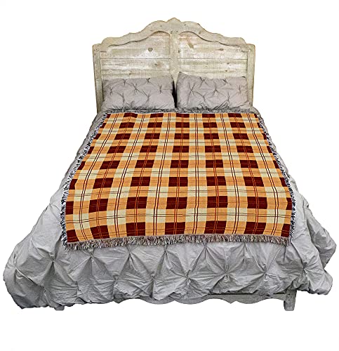 Pure Country Weavers Plaid Blanket Mango Orange Yellow - Patterns Gift Tapestry Throw Woven from Cotton - Made in the USA (72x54) - color: Mango Orange Yellow