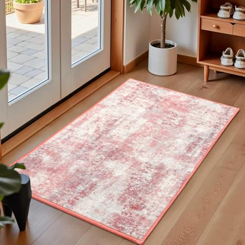 Macgace Washable Abstract Area Rug for Entryway, 2x3 Small Rugs Pink - color: Blush Pink, size: 2' x 3' (Rectangular)