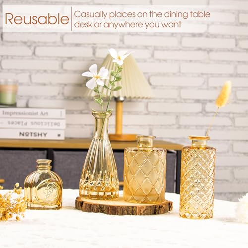TBWIND Gold Amber Glass Bud Vases Set of 12, Small Vases for Flowers - color: Amber-12pcs, size: 12Pcs