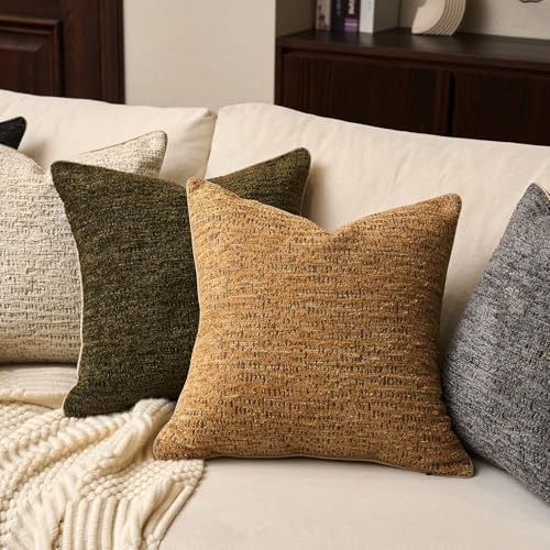 Yangest Chenille Pillow Cover 20 x 20 Inches, Thick Textured Square Throw Pillow Cover Farmhouse Modern Soft Accent Couch Neutral Pillow Cover for Living Room Bedroom, Yellow - color: Yellow, size: 20" x 20" (Pack of 1)