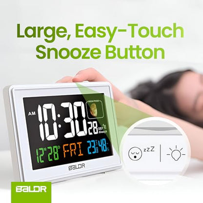 Baldr Digital Alarm Atomic Clock, 7'' Display with Adjustable Brightness - color: White