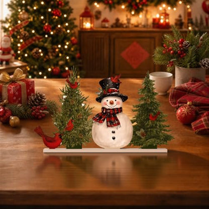 Smile Christmas Tabletop Decor Snowman Pine Tree Red Cardinal Bird Winter Farmhouse Wooden Centerpiece Sign - style: Tree Bird