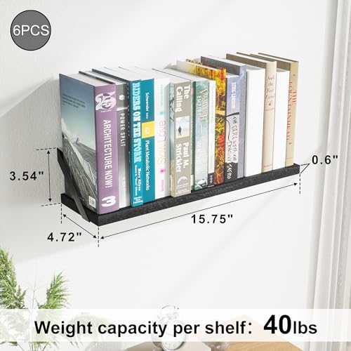 SRIWATANA Black Floating Shelves, 6-Piece Set Wood Wall Storage Unit
