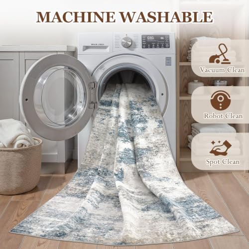 8X10 Area Rugs Washable Modern Abstract Non-Slip Large Rug for Living Room - color: Blue/Grey, size: 8' x 10' (Rectangular)