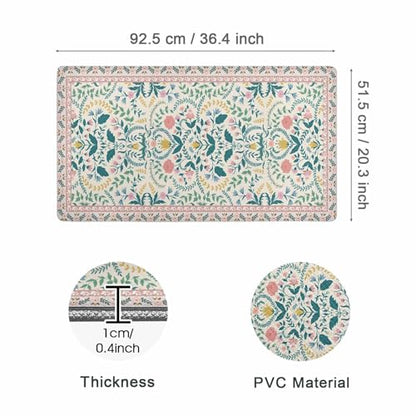Boho Floral Kitchen Comfort Mat 36x20in Anti-Fatigue Kitchen Mats - color: Pink Boho Floral