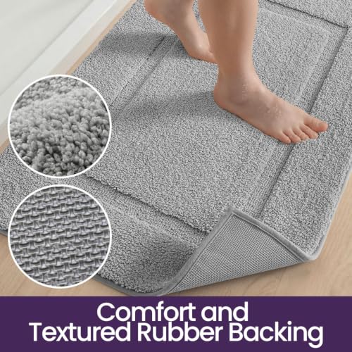 DEXI Bath Mat 32x20, Soft Absorbent Bathroom Rugs Non Slip, Light Grey - color: Light Grey, size: 32" X 20" (Rectangular)