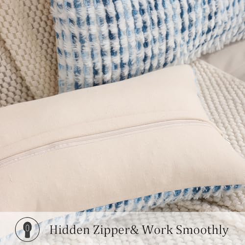 LUOYEHK Boho Throw Pillow Covers 12x20 Inch Set of 2 Chenille Tufted Pillow Case Farmhouse Neutral Cushion Covers for Couch Sofa Bed Living Room, Blue White - color: Blue White, size: 20" x 12" (Pack of 2)