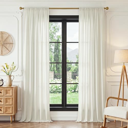 FMFUNCTEX Cream Sheer Curtains, 84 Inch, Rod Pocket, 2 Panels for Bedroom - color: Warm Cream, size: 52"W x 84"L (Pack of 2)