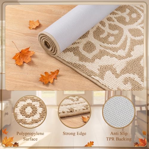U'Artlines 4ft Round Area Rug Non Slip Low Pile Floor Carpet Beige - color: Beige, size: 4' (Round)