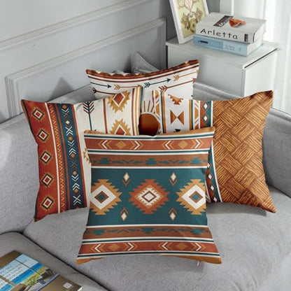 Throw Pillow Covers, Western Geometric, Set of 4, 18"x18" - color: Southwestern Geometric