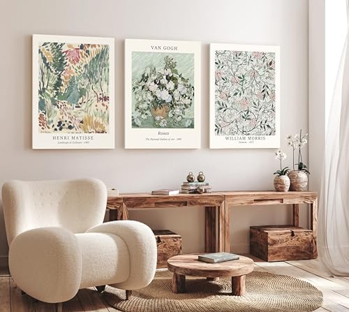 Induslyfe Large Framed Sage Green Vintage Wall Art Canvas Decor Set of 3, Matisse Wall Art Prints Poster Mid Century Modern Art, Aesthetic Floral Botanical wall art, bedroom living room bathroom 18x24 - color: Vintage, size: 18"x24"