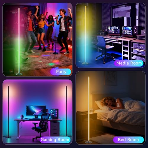 RGB LED Corner Floor Lamp, Music Sync, App Remote, Ambient Lighting