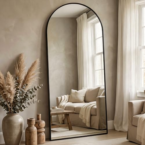 Antok 71" x 28" Arched Full Length Floor Mirror, Aluminum Frame, Black - color: Black, size: 71"L x 28"W