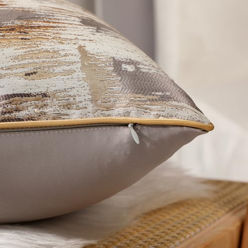 Grey Gold Bronze Abstract Jacquard Throw Pillow Covers 18x18 Inch - color: Jacquard 11