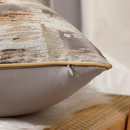 Grey Gold Bronze Abstract Jacquard Throw Pillow Covers 18x18 Inch - color: Jacquard 11