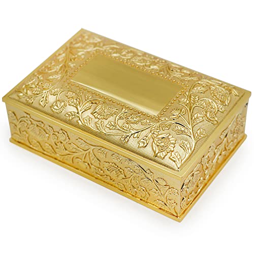 Hsiwto Small Rectangle Vintage Metal Jewelry Box Trinket Gift Box Chest Ring Case for Girls Ladies Women, Gold - color: Gold