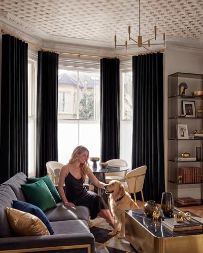 NICETOWN Velvet Black Out Curtains 90 inch Length 2 Panels, W52 x L90 - color: Black, size: 52"W x 90"L (Pack of 2)