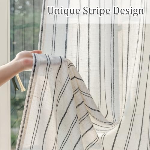 MYSKY HOME Linen Curtains for Bedroom Black Striped 72 Inches Long 2 Panels - color: Black, size: 50"W x 72"L (Pack of 2)