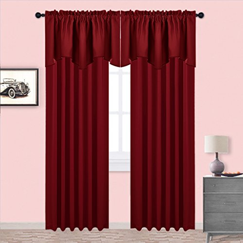 NICETOWN 2 Panels Red Kitchen Blackout Valances for Windows, 42W x 18L - color: Burgundy Red, size: 42"W x 18"L (Pack of 2)