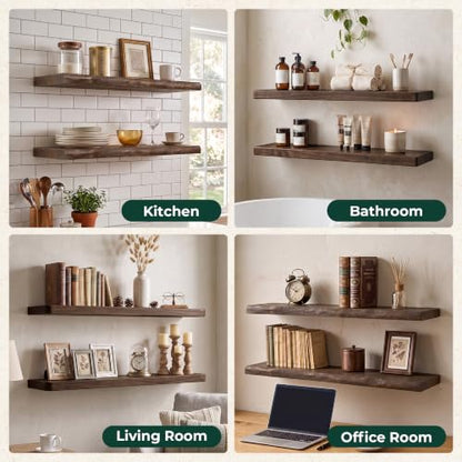 72in Live Edge Solid Elm Floating Shelves, Walnut, Set of 1 - color: Walut Color, size: Live Edge 72 inch, 1Pack