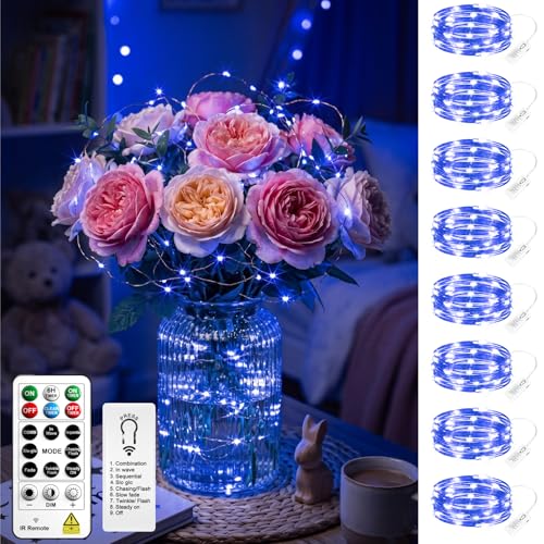 8 Pack Rechargeable LED Fairy Lights 7Ft 20LED Battery Operated - color: Blue