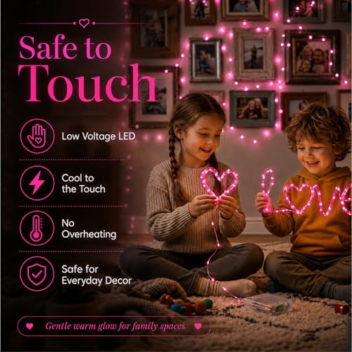 16FT 50LED Fairy Lights Battery Operated (Included), 2 Packs - color: Pink, size: 2 Pack - Batteries Included