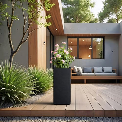 Kante Accent Column Square Black Concrete Planter 23.6" H, Outdoor - color: Black, size: 23.6" H