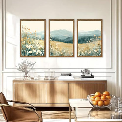 AVECCO 3 Pieces Wildflower Meadow Mountain Framed Canvas Wall Art 20x30 in - color: Mountain flowers, size: 30"L x 20"W