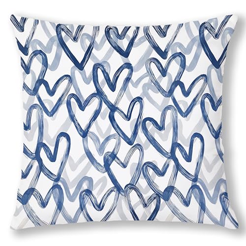 Navy Blue Preppy Heart Pillow Cover 18x18 Double-Sided, Trendy Blue Aesthetic Decorative Throw Pillow Cover Pillowcases for Girls Room Dorm Apartment Home - color: Blue, size: 18" x 18" (Pack of 1)