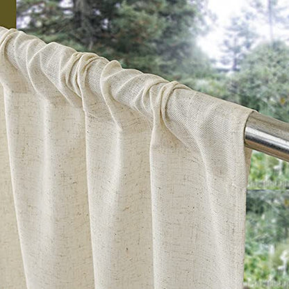 Valea Home Linen Kitchen Curtains 45 Inch Length Rustic Farmhouse Crude Short Cafe Curtains Rod Pocket Tiers for Small Window Bathroom Basement, Natural, 2 Panels - size: 26"W x 45"L (Pack of 2)