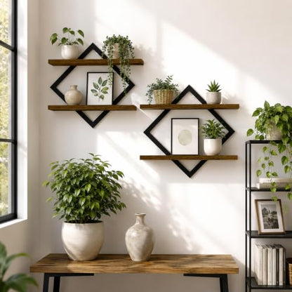 2 Pack Floating Wall Shelves for Indoor Plants, 2-Tier Wall Plant Holder - size: 2-Pack