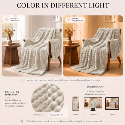 HIMEET Beige King Size Blanket for Bed, 300GSM Ribbed Fleece, 108 x 90 in - color: Beige, size: King (108" x 90")
