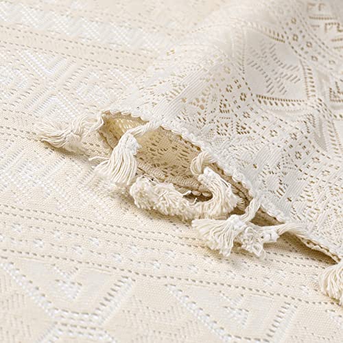 Beige Boho Sheer Lace Window Curtains with Tassel, 40" Wx54 Lx2 - color: Beige, size: 40"W x 54"L (Pack of 2)