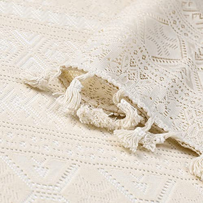 Beige Boho Sheer Lace Window Curtains with Tassel, 40" Wx54 Lx2 - color: Beige, size: 40"W x 54"L (Pack of 2)
