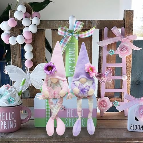 Attiigny 2 PCS Spring Decoration Indoor,Plush Long Legs Butterfly Gnomes