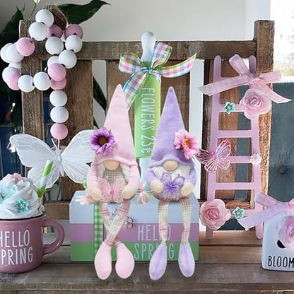 Attiigny 2 PCS Spring Decoration Indoor,Plush Long Legs Butterfly Gnomes