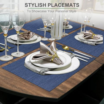 BETEAM Placemats Set of 6, Woven Vinyl Placemat for Dining Table, Navy Blue - color: Navy Blue, size: 6 Pcs