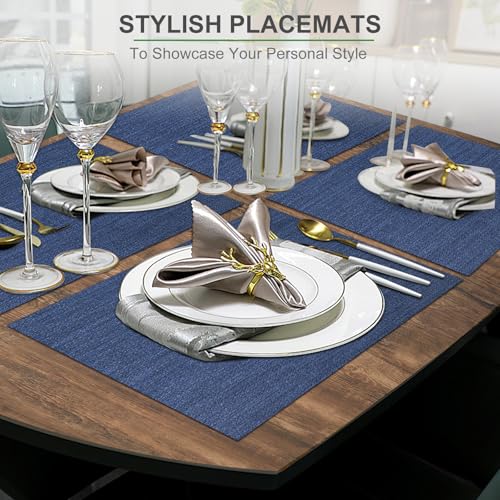 BETEAM Placemats Set of 8, Woven Vinyl Placemat for Dining Table, Navy Blue - color: Navy Blue, size: 8 Pcs